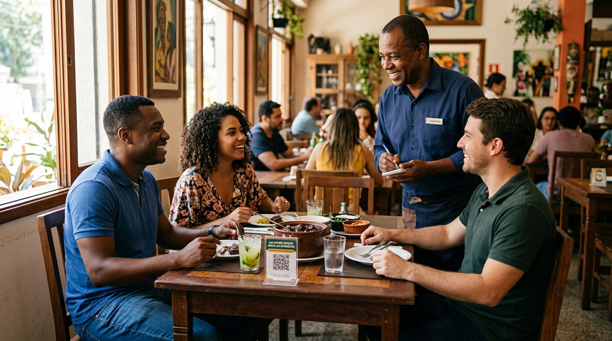 Imagem sobre Como restaurantes medem satisfacao no salao e no delivery e transformam clientes felizes em avaliacoes.